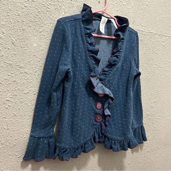 Matilda Jane Paint by Numbers Navy Polka Dot Ruffled Cardigan Size 4 - Picture 2 of 4